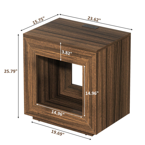 24" Nightstand for Bedroom, Rustic Nightstand with USB Ports & Storage Shelf, Farmhouse End Table with Charging Station and LED Lights, Small Side Table for Living Room