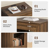 24" Nightstand for Bedroom, Rustic Nightstand with USB Ports & Storage Shelf, Farmhouse End Table with Charging Station and LED Lights, Small Side Table for Living Room