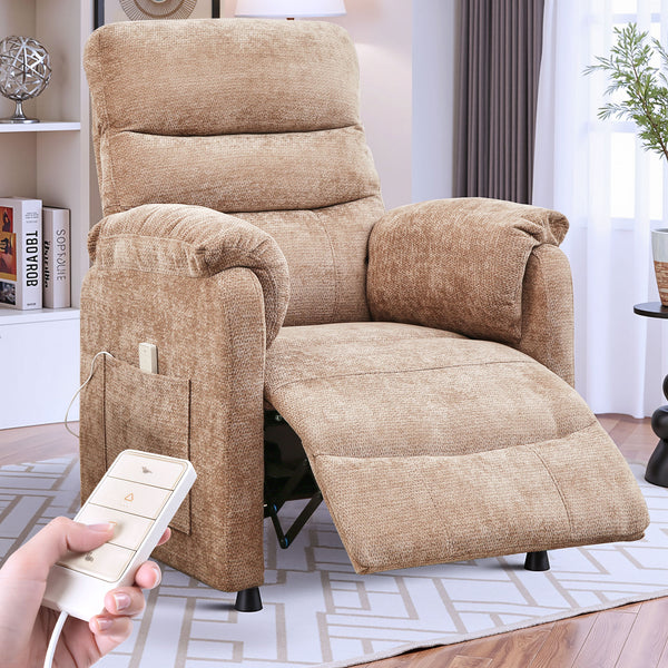 Power Recliner Chair, Holaki Electric Power Recliner with Side Pocket and Remote, Modern Chenille Fabric Recliner Chairs for Adults, Small Recliner for Small Space Nursery Living Room, Black