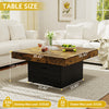 35.43" Coffee Table, Holaki Farmhouse Square Coffee Table with 2 Large Storage Drawers and LED Light, Thick Tabletop Wooden Coffee Table for Living Room Office, Black