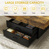 35.43" Coffee Table, Holaki Farmhouse Square Coffee Table with 2 Large Storage Drawers and LED Light, Thick Tabletop Wooden Coffee Table for Living Room Office, Black