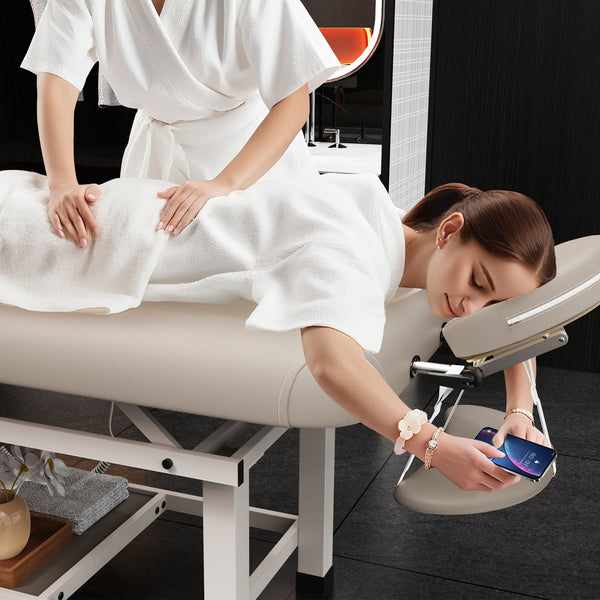 Holaki 75" Electric Massage Table with Adjustable Backrest and Storage Shelf, Height Adjustable Heavy Duty PU Leather Spa Treatment Bed
