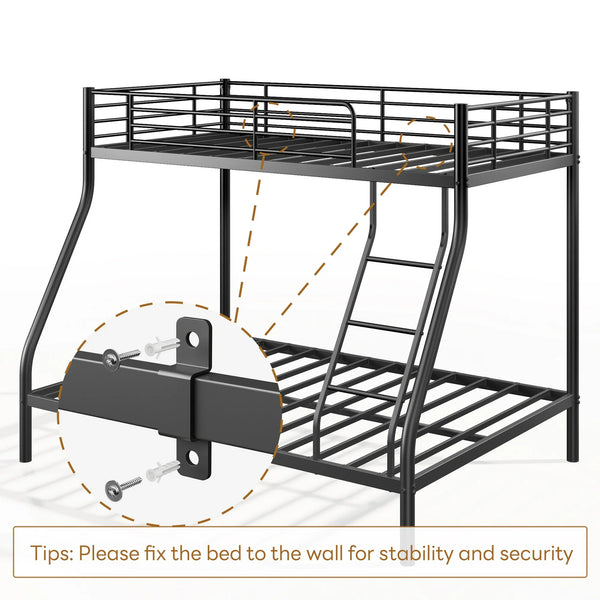 Holaki Twin Over Full Metal Bunk Bed, with Built in Ladder & Guardrails Metal Bunk Bed Frame, Noise Free & Easy Assembly Strudy Metal Bunk Bed with Support Leg