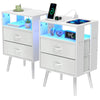 Nightstand Set of 2, Holaki Nightstand with Charging Station for Bedroom, Night Stand with LED Light & Fabric Drawers, Dresser Bedside Table for Living Room, Black