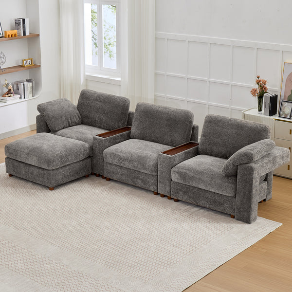 Holaki 138" Oversized Modular Sectional Sofa with 2 Built-in Side Tables, 3 Seat Large Wide Comfy Cloud Couches for Living Room, Sectional Sleeper Sofa with 2 Ottoman & Storage Space
