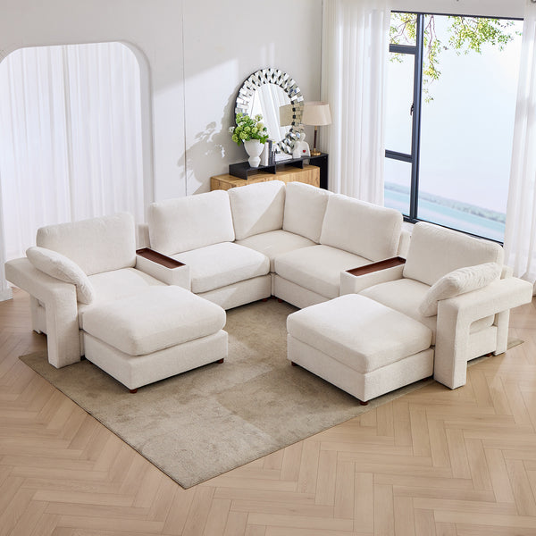 Holaki 138" Oversized Modular Sectional Sofa with 2 Built-in Side Tables, 3 Seat Large Wide Comfy Cloud Couches for Living Room, Sectional Sleeper Sofa with 2 Ottoman & Storage Space
