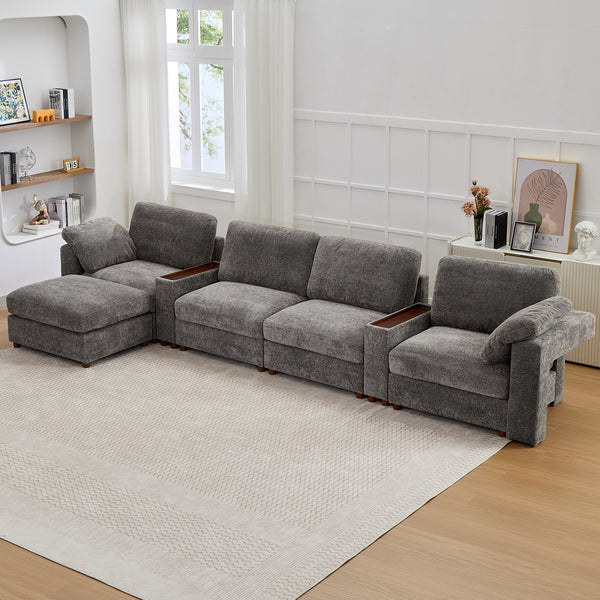 Holaki 138" Oversized Modular Sectional Sofa with 2 Built-in Side Tables, 3 Seat Large Wide Comfy Cloud Couches for Living Room, Sectional Sleeper Sofa with 2 Ottoman & Storage Space