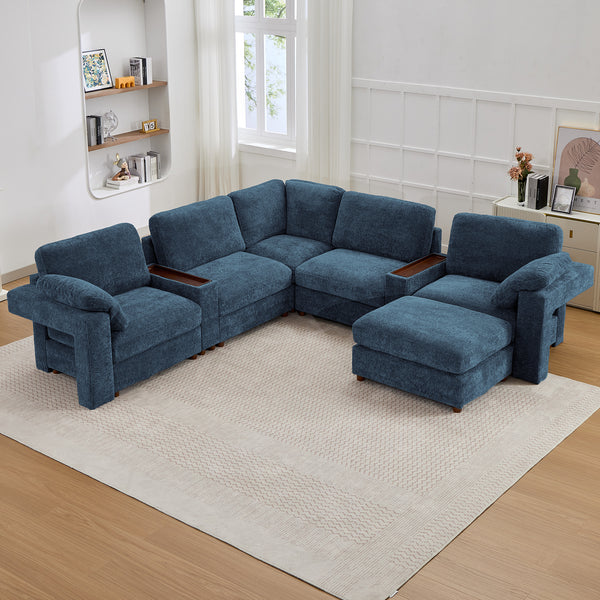 Holaki 138" Oversized Modular Sectional Sofa with 2 Built-in Side Tables, 3 Seat Large Wide Comfy Cloud Couches for Living Room, Sectional Sleeper Sofa with 2 Ottoman & Storage Space