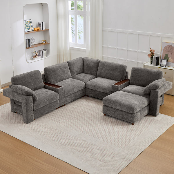 Holaki 138" Oversized Modular Sectional Sofa with 2 Built-in Side Tables, 3 Seat Large Wide Comfy Cloud Couches for Living Room, Sectional Sleeper Sofa with 2 Ottoman & Storage Space