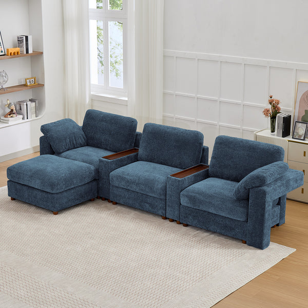 Holaki 138" Oversized Modular Sectional Sofa with 2 Built-in Side Tables, 3 Seat Large Wide Comfy Cloud Couches for Living Room, Sectional Sleeper Sofa with 2 Ottoman & Storage Space