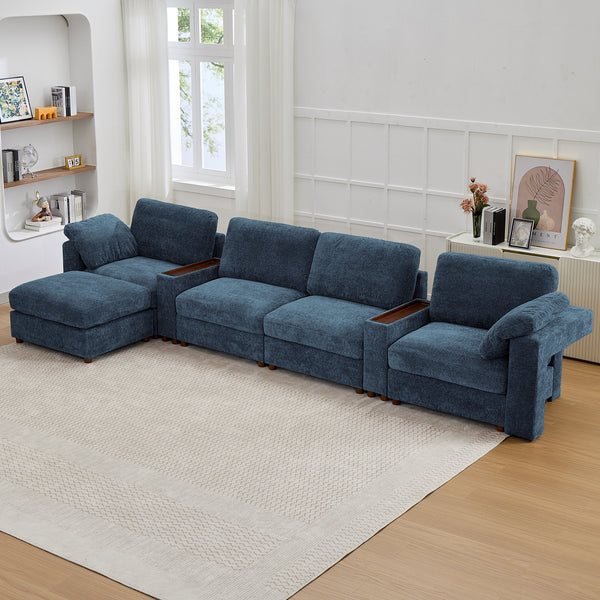 Holaki 138" Oversized Modular Sectional Sofa with 2 Built-in Side Tables, 3 Seat Large Wide Comfy Cloud Couches for Living Room, Sectional Sleeper Sofa with 2 Ottoman & Storage Space