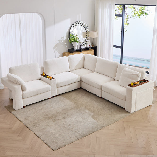 Holaki 138" Oversized Modular Sectional Sofa with 2 Built-in Side Tables, 3 Seat Large Wide Comfy Cloud Couches for Living Room, Sectional Sleeper Sofa with 2 Ottoman & Storage Space