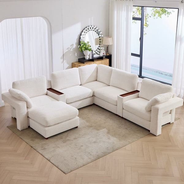 Holaki 138" Oversized Modular Sectional Sofa with 2 Built-in Side Tables, 3 Seat Large Wide Comfy Cloud Couches for Living Room, Sectional Sleeper Sofa with 2 Ottoman & Storage Space