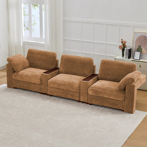 Holaki 138" Oversized Modular Sectional Sofa with 2 Built-in Side Tables, 3 Seat Large Wide Comfy Cloud Couches for Living Room, Sectional Sleeper Sofa with 2 Ottoman & Storage Space