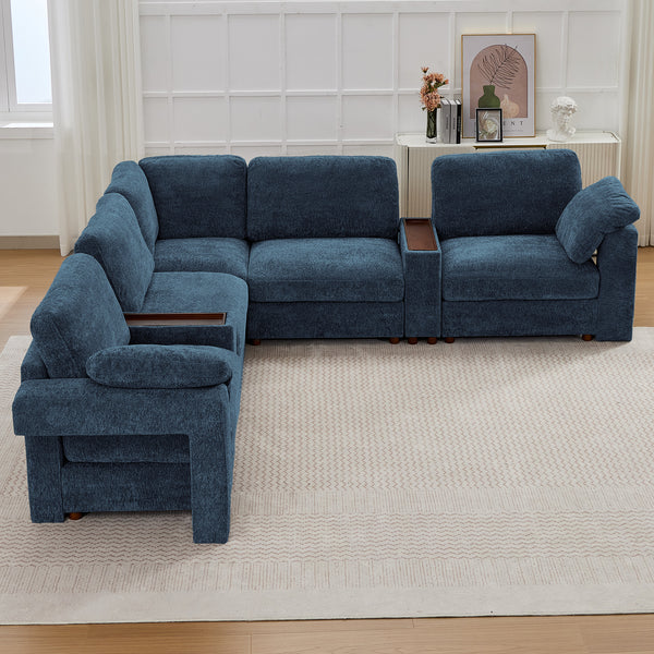 Holaki 138" Oversized Modular Sectional Sofa with 2 Built-in Side Tables, 3 Seat Large Wide Comfy Cloud Couches for Living Room, Sectional Sleeper Sofa with 2 Ottoman & Storage Space