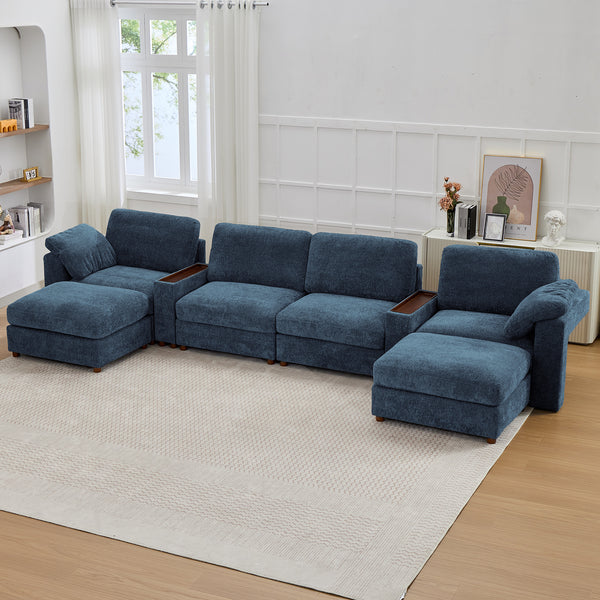 Holaki 138" Oversized Modular Sectional Sofa with 2 Built-in Side Tables, 3 Seat Large Wide Comfy Cloud Couches for Living Room, Sectional Sleeper Sofa with 2 Ottoman & Storage Space
