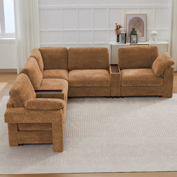 Holaki 138" Oversized Modular Sectional Sofa with 2 Built-in Side Tables, 3 Seat Large Wide Comfy Cloud Couches for Living Room, Sectional Sleeper Sofa with 2 Ottoman & Storage Space