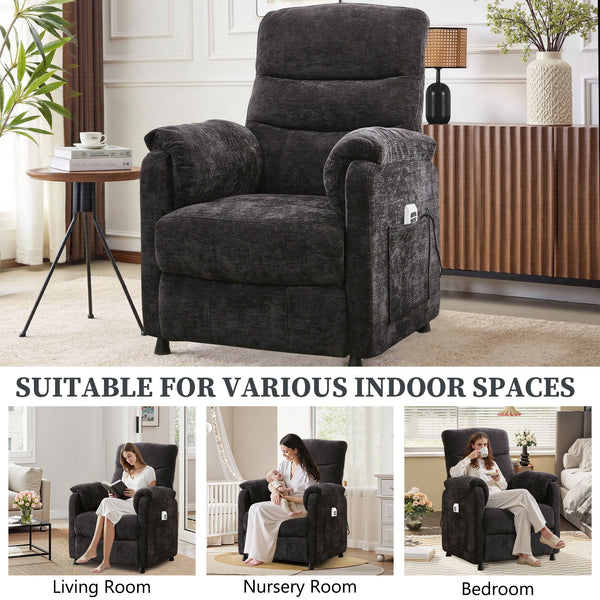 Electric Power Recliner Chair, Modern Chenille Fabric Recliner with Side Pocket & Remote, Nursery Recliner Chair for Living Room Small Space