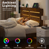 Wood Full Bed Frame with Headboard, Holaki Rustic Farmhouse Platform Bed Frame with USB Port & LED Lights, Heavy-Duty Wood & Metal Frame, No Box Spring Needed, Easy Assembly