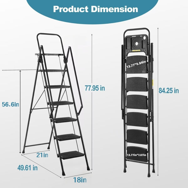 5 Step Ladder with Handrails, Holaki Folding Step Stool with Widened Anti-Slip Pedal, 500lbs Lightweight Step Ladder 6 Step Folding, Multi-Use for Home Kitchen Pantry Office, Black