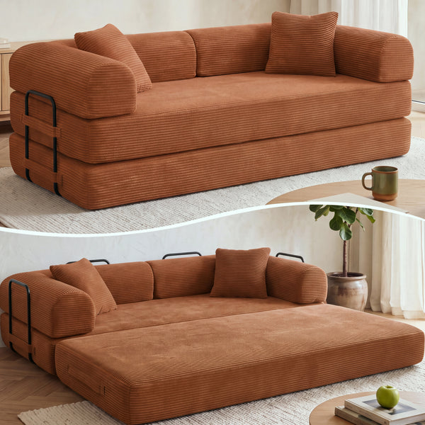 3-in-1 Convertible Sleeper Sofa Bed with Pillows - 78" Corduroy Folding Couch for Living Room, Bedroom