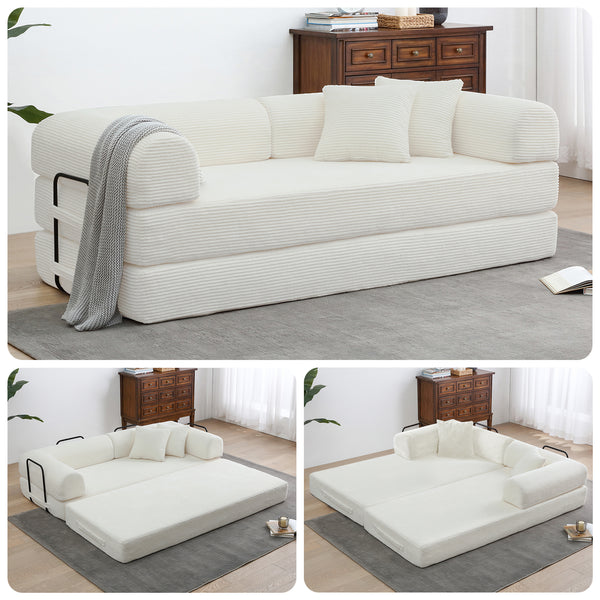3-in-1 Convertible Sleeper Sofa Bed with Pillows - 78" Corduroy Folding Couch for Living Room, Bedroom