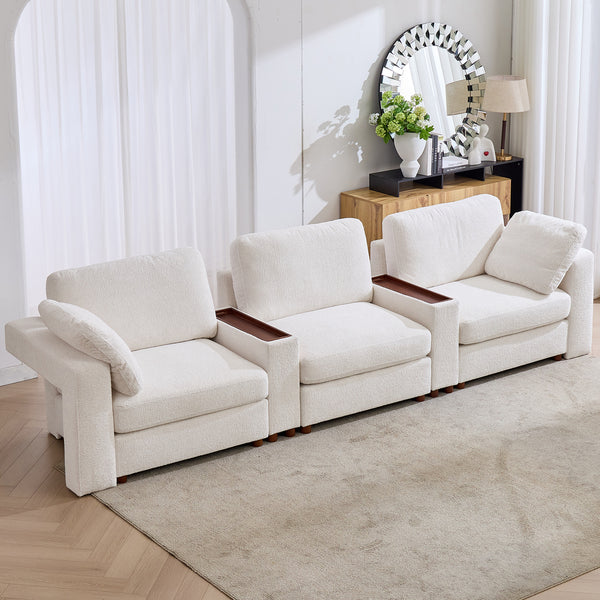 Holaki 138" Oversized Modular Sectional Sofa with 2 Built-in Side Tables, 3 Seat Large Wide Comfy Cloud Couches for Living Room, Sectional Sleeper Sofa with 2 Ottoman & Storage Space