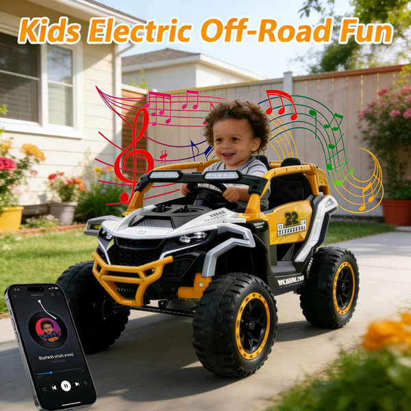 Holaki 12V Ride on Car Toys UTV, Kids Cars Wheel Electric Power with Remote Control, USB, Bluetooth, Music, 4 Wheels Suspension, LED Light, 2 Seater Electric Vehicles for Boy Girl Age 3-6