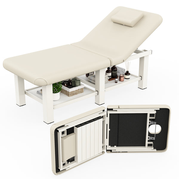 Professional Folding Massage Table with Adjustable Backrest - 30.5" Wide Spa & Physical Therapy Bed, Heavy Duty Metal Frame, PU Leather Top for Facial, Treatment, Relaxation