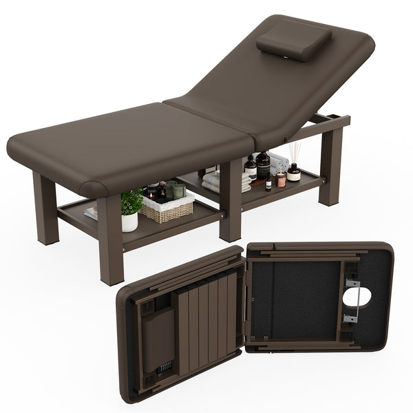 Professional Folding Massage Table with Adjustable Backrest - 30.5" Wide Spa & Physical Therapy Bed, Heavy Duty Metal Frame, PU Leather Top for Facial, Treatment, Relaxation
