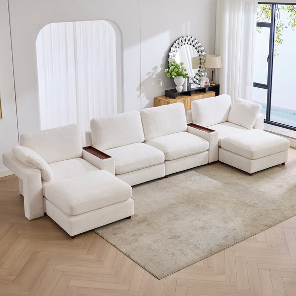 Holaki 138" Oversized Modular Sectional Sofa with 2 Built-in Side Tables, 3 Seat Large Wide Comfy Cloud Couches for Living Room, Sectional Sleeper Sofa with 2 Ottoman & Storage Space