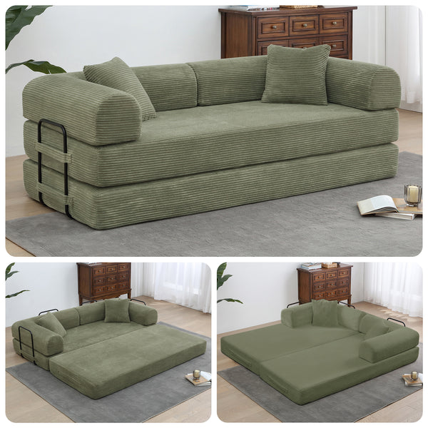 3-in-1 Convertible Sleeper Sofa Bed with Pillows - 78" Corduroy Folding Couch for Living Room, Bedroom