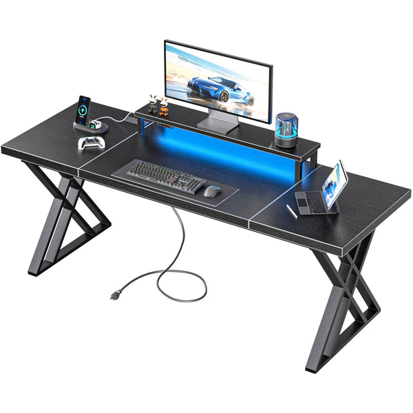 Executive Office Desk, Holaki 70.8" Large Farmhouse Wooden Office Desk with Desktop Stand and Charging Station, Study Writing Table Computer Desk Workstation for Home
