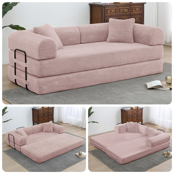 3-in-1 Convertible Sleeper Sofa Bed with Pillows - 78" Corduroy Folding Couch for Living Room, Bedroom