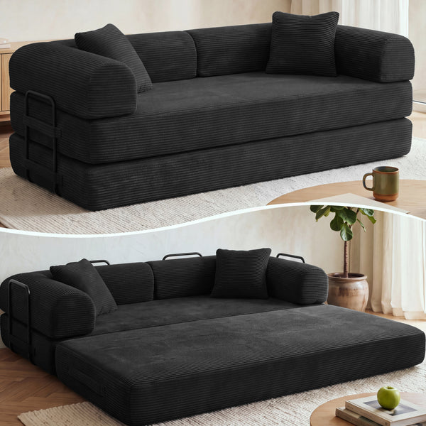 3-in-1 Convertible Sleeper Sofa Bed with Pillows - 78" Corduroy Folding Couch for Living Room, Bedroom