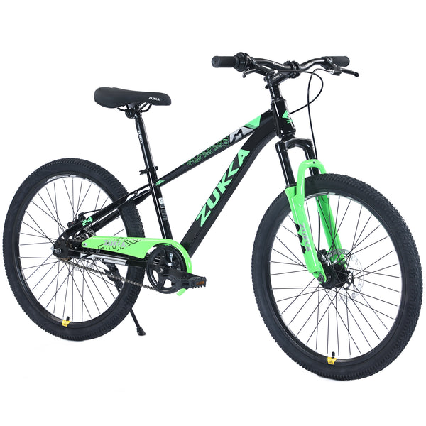 Holaki 24-Inch Kids Mountain Bike for Boys & Girls Ages 9–12, Durable Steel Frame Kid Bicycle with Suspension Fork, Double Disc Brakes, Adjustable Saddle & Handlebar