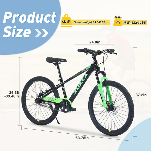 Holaki 24-Inch Kids Mountain Bike for Boys & Girls Ages 9–12, Durable Steel Frame Kid Bicycle with Suspension Fork, Double Disc Brakes, Adjustable Saddle & Handlebar