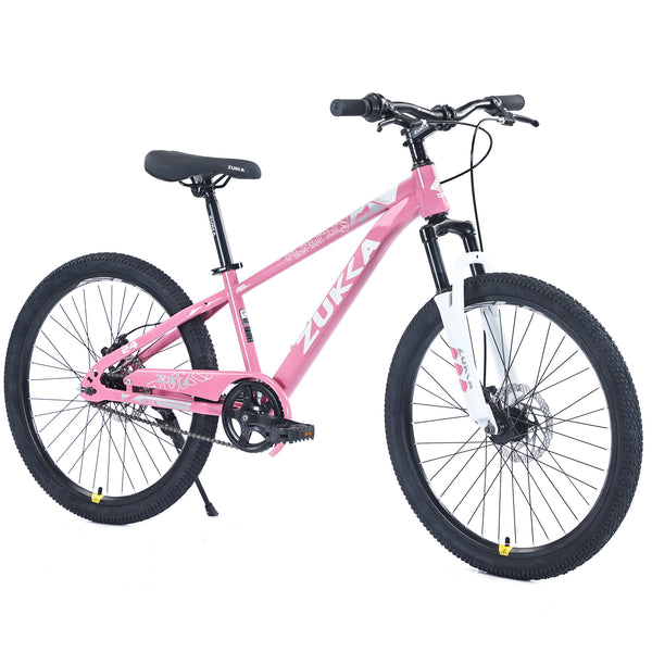 Holaki 24-Inch Kids Mountain Bike for Boys & Girls Ages 9–12, Durable Steel Frame Kid Bicycle with Suspension Fork, Double Disc Brakes, Adjustable Saddle & Handlebar