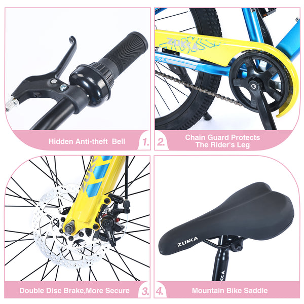 Holaki 24-Inch Kids Mountain Bike for Boys & Girls Ages 9–12, Durable Steel Frame Kid Bicycle with Suspension Fork, Double Disc Brakes, Adjustable Saddle & Handlebar