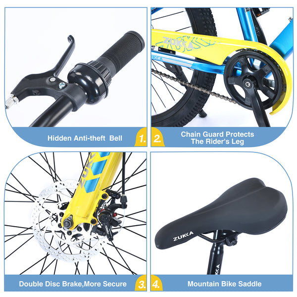 Holaki 24-Inch Kids Mountain Bike for Boys & Girls Ages 9–12, Durable Steel Frame Kid Bicycle with Suspension Fork, Double Disc Brakes, Adjustable Saddle & Handlebar