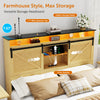 Holaki Farmhouse Queen Size Bed Frame with Storage Headboard, 2 Drawers, Charging Station & RGB LED Lights, Wood Platform Bed with Shelves & Hidden Storage, No Box Spring Required, Dark Brown