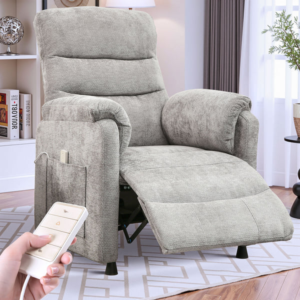 Power Recliner Chair, Holaki Electric Power Recliner with Side Pocket and Remote, Modern Chenille Fabric Recliner Chairs for Adults, Small Recliner for Small Space Nursery Living Room, Black