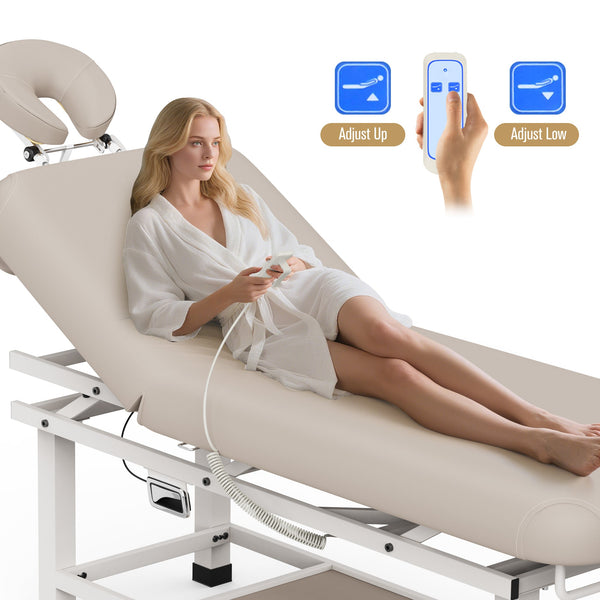 Holaki 75" Electric Massage Table with Adjustable Backrest and Storage Shelf, Height Adjustable Heavy Duty PU Leather Spa Treatment Bed