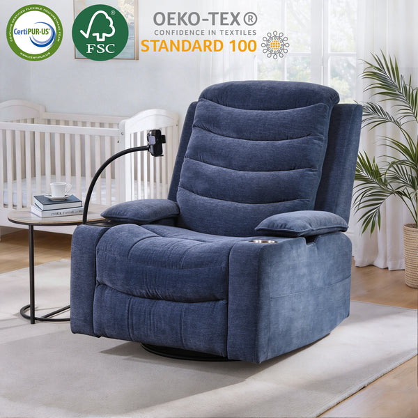 Holaki Power Recliner Chair, 270° Swivel Recliner with Heat & Lumbar Support, Modern Chenille Rocker Recliner Nursery Chair with Smart Cup Holder & Adjustable Armrests for Nursing
