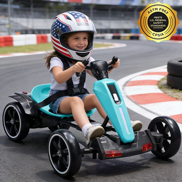 Holaki 12V Kids Electric Go Kart, Battery Powered Ride On Toy with Adjustable Seat, Music & LED Lights, Forward/Backward, EVA Wheels, Pedal Go Kart Electric Car for Kids Boys Girls Ages 3-6