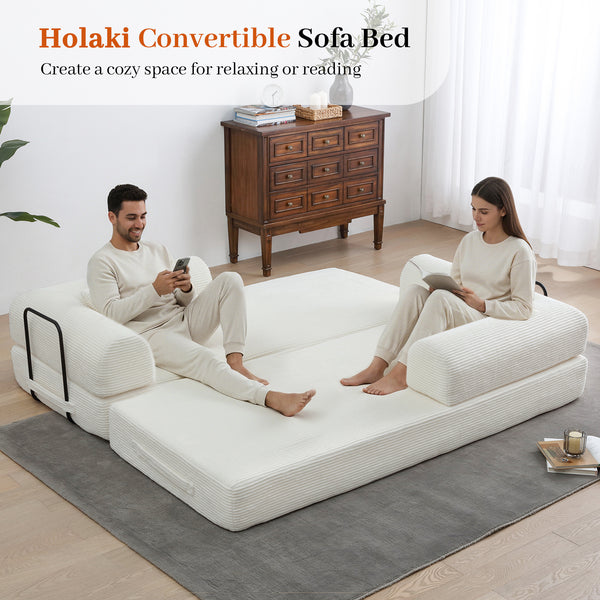 3-in-1 Convertible Sleeper Sofa Bed with Pillows - 78" Corduroy Folding Couch for Living Room, Bedroom