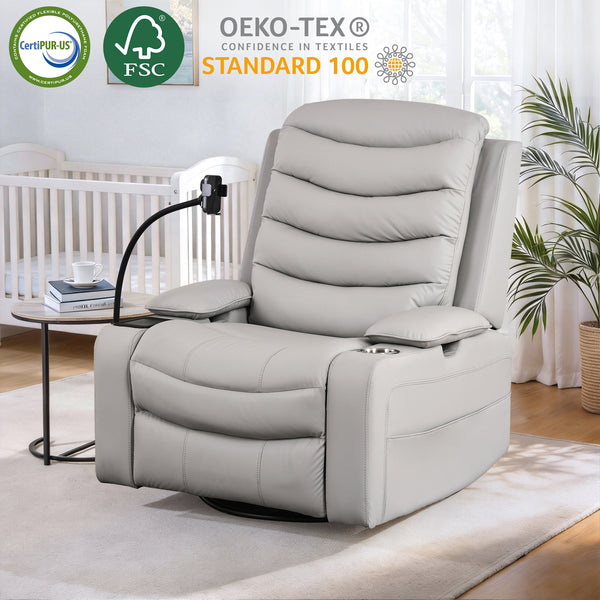 Holaki Power Recliner Chair, 270° Swivel Recliner with Heat & Lumbar Support, Modern Chenille Rocker Recliner Nursery Chair with Smart Cup Holder & Adjustable Armrests for Nursing