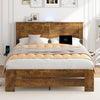 Wood Queen Bed Frame with Headboard, Holaki Rustic Farmhouse Platform Bed Frame with USB Port & 2 Foldable Side Storage Rack, 12 Wood Slats Support, No Box Spring Needed, Easy Assembly