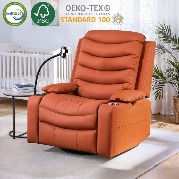 Holaki Power Recliner Chair, 270° Swivel Recliner with Heat & Lumbar Support, Modern Chenille Rocker Recliner Nursery Chair with Smart Cup Holder & Adjustable Armrests for Nursing