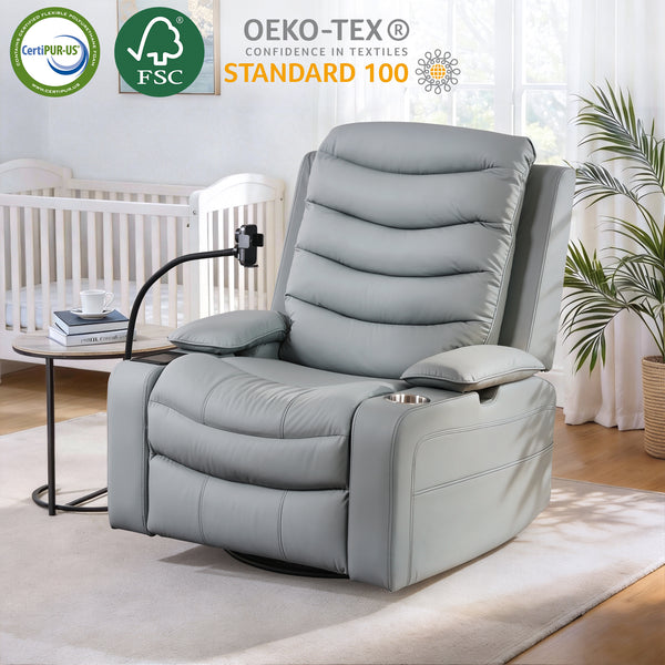 Holaki Power Recliner Chair, 270° Swivel Recliner with Heat & Lumbar Support, Modern Chenille Rocker Recliner Nursery Chair with Smart Cup Holder & Adjustable Armrests for Nursing